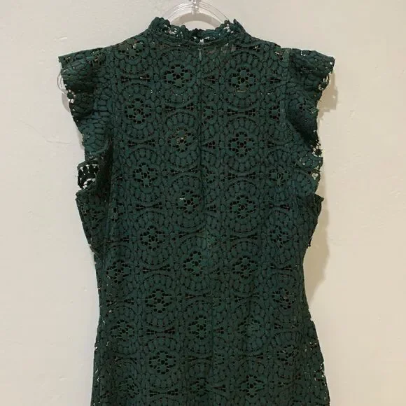 ZARA green jewel tone lace midi high neck holiday party dress small - Picture 4 of 16